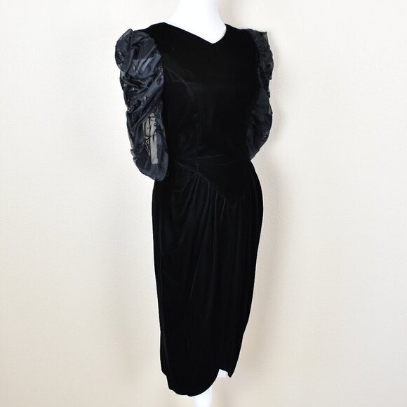 Vintage 80s 90s Black Velvet Dress - Picture 9 of 10